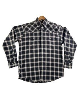 Miller Ranch Shirt Mens Medium Black Plaid Pearl Snap Western Long Sleeve Cotton